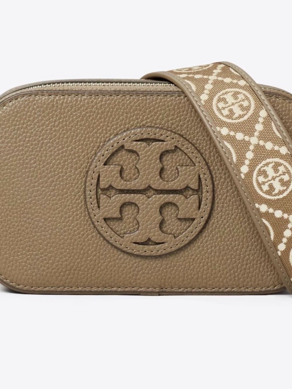 Tory Burch Mini Miller Leather Crossbody with Logo Jacquard Strap